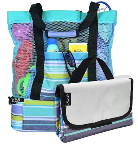 Beach Bag with Lightweight Fold Up 5’x6’Beach Mat & built-in cooler
