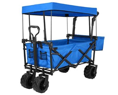 Push and Pull Collapsible Utility Wagon, Heavy Duty Folding Portable Hand Cart with Removable Canopy